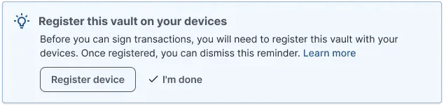 Register vault on devices banner